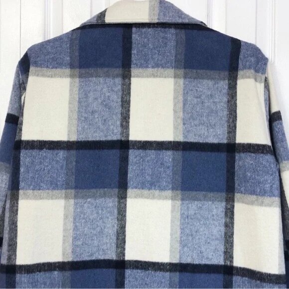 Sebby Blue Plaid Print Wool Blend Button Up Shacket Coat | Size M | EUC - Picture 8 of 12